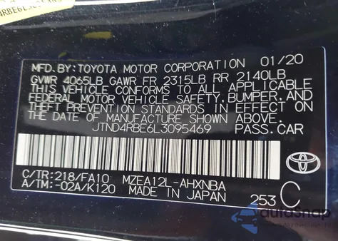 2020 Toyota Corolla Se from USA, damaged, VIN JTND4RBE6L3095469